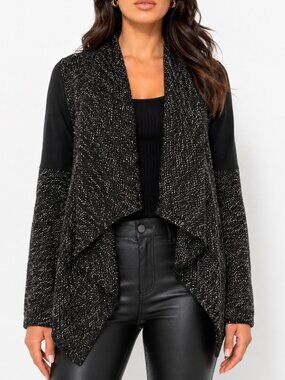 BNCI Grunge Draped Asymmetric Marled Knit Cardigan Sweater Jacket Contrast M